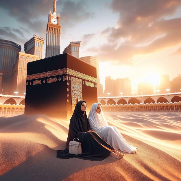 Kaaba scenery sand Muslimah beautiful girl handsome man