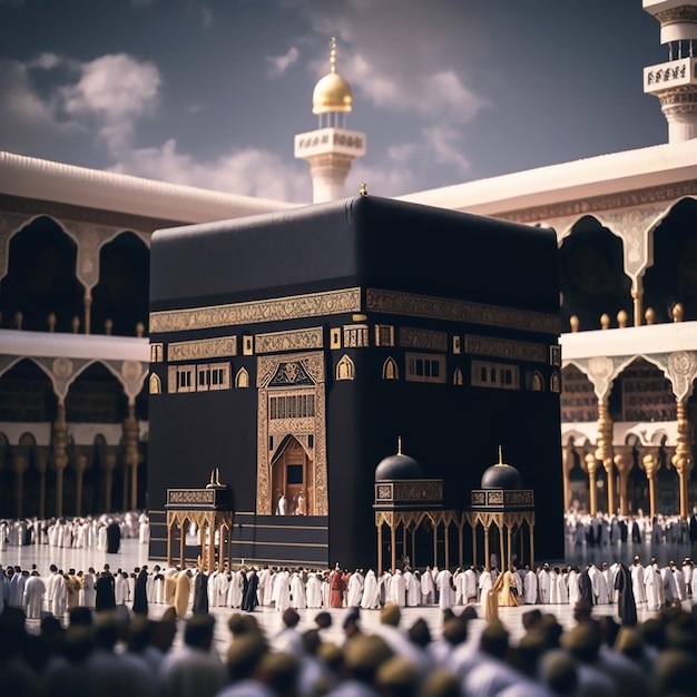 Photo kaaba with hajj pilgrims