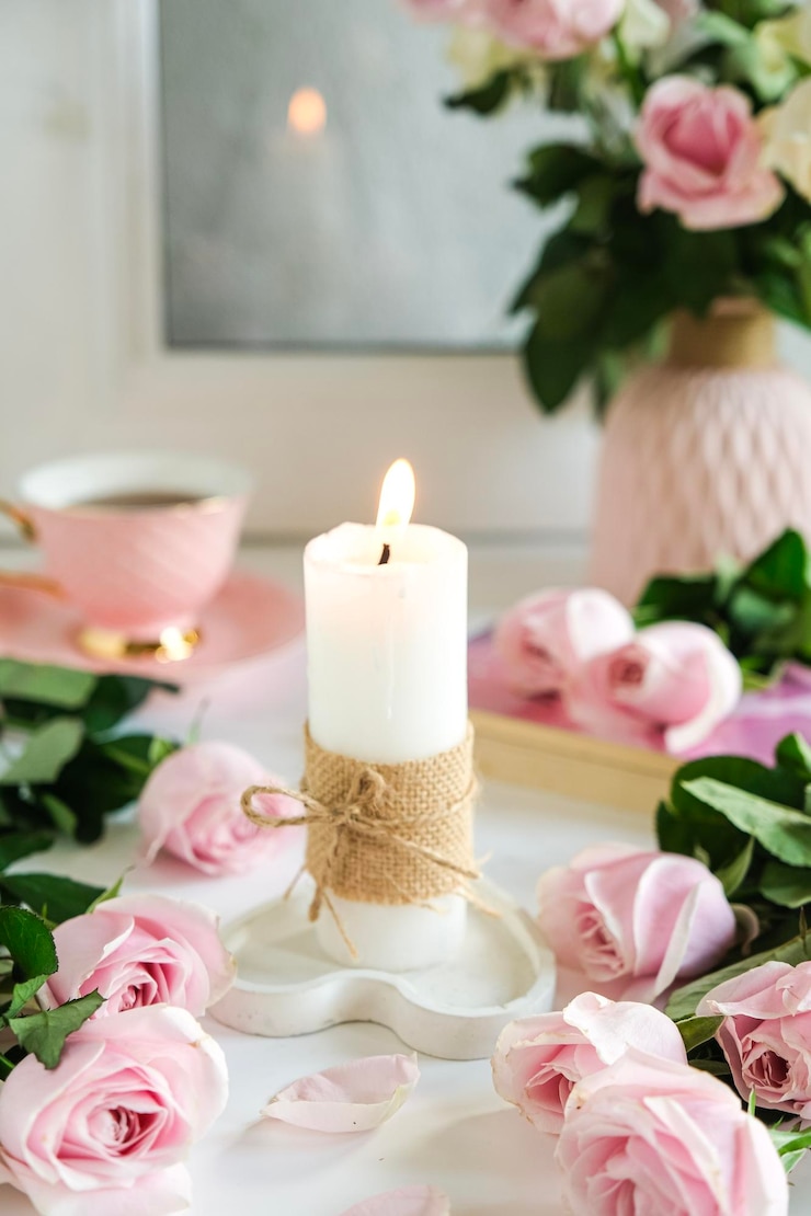Foto kaarsbloemen een kop thee