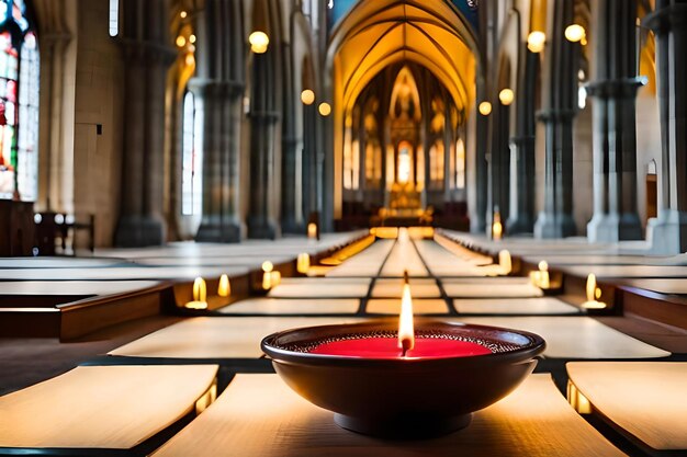 Foto kaarsen in een kerk met een rode kaars