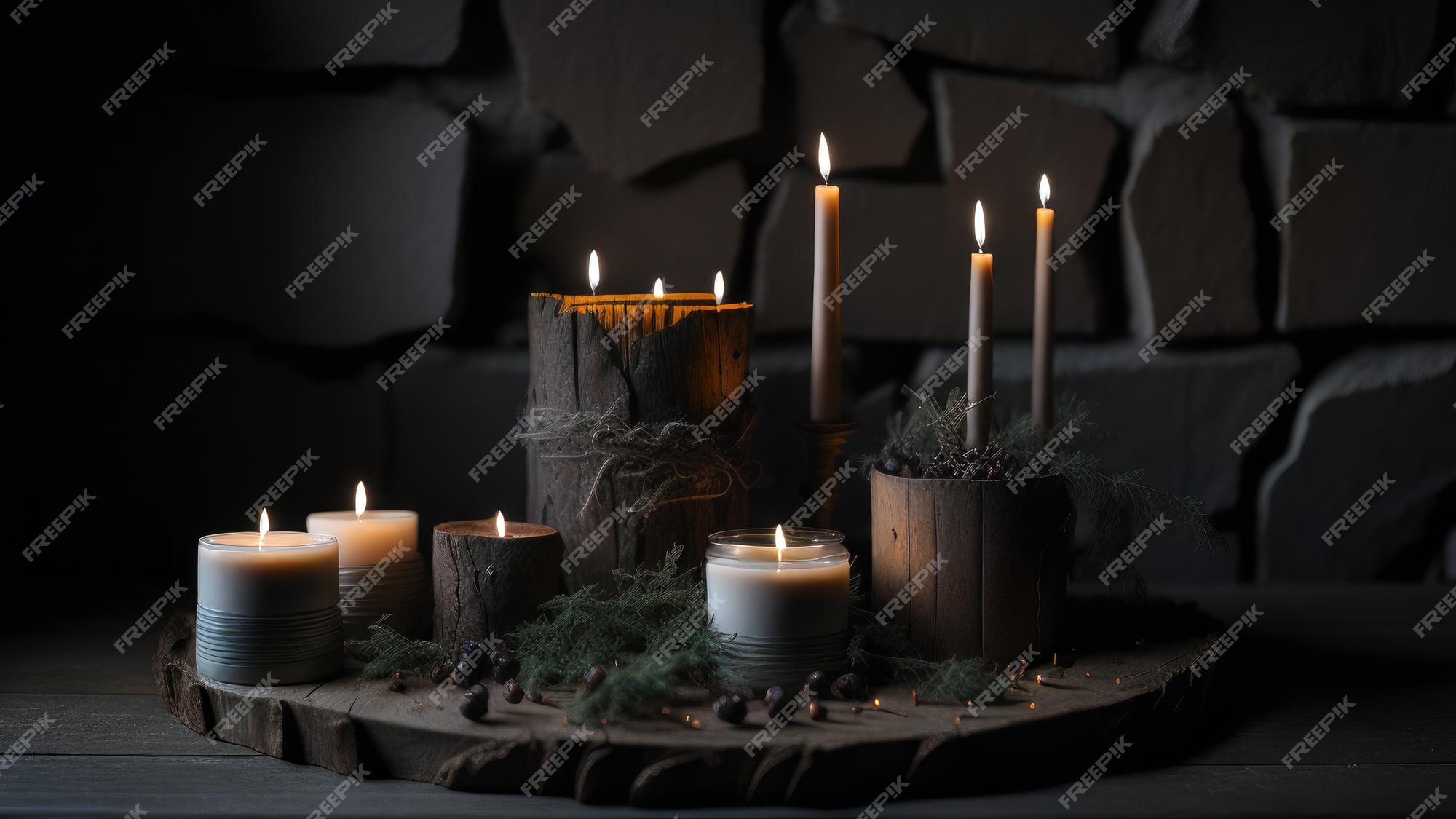 Wederzijds Redenaar Netto Kaarsen op een tafel met een donkere achtergrond | Premium Foto