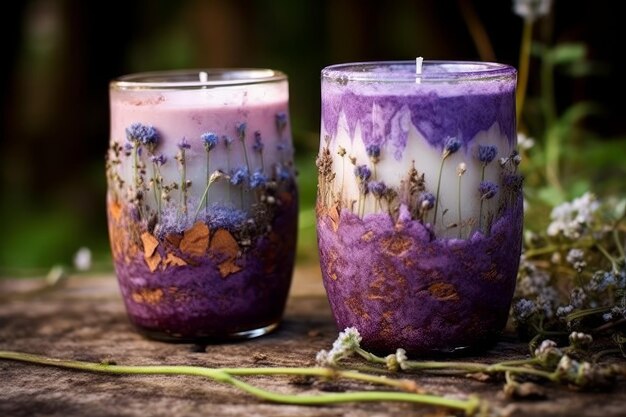 Foto kaarsen worden gemaakt met lavendel en lavendel.