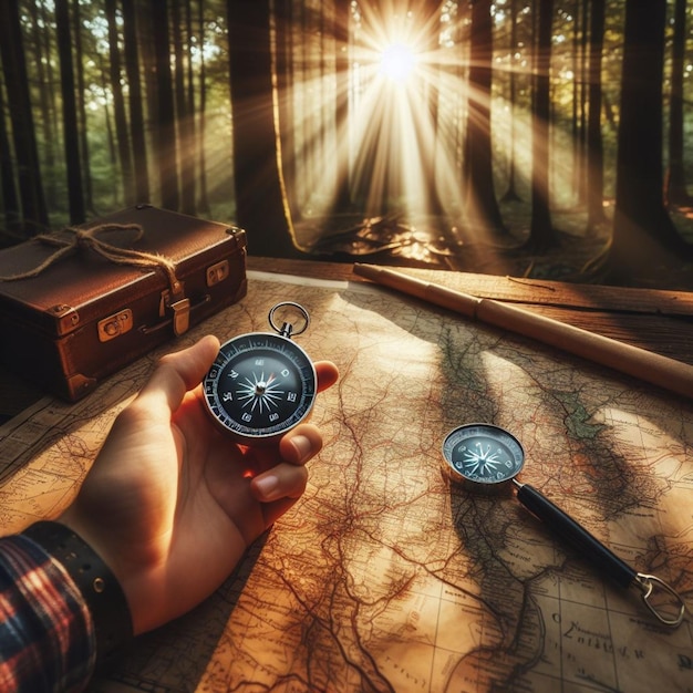 Foto kaart en kompas realistische foto