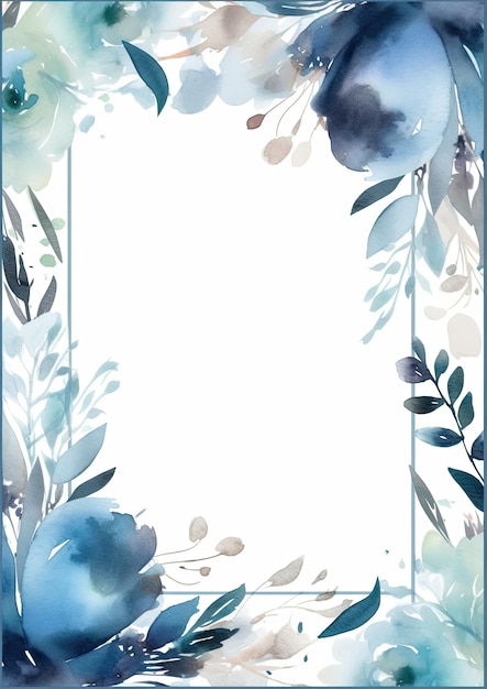 Kaart grens Blauwe bloemen en bladeren in beeldframe