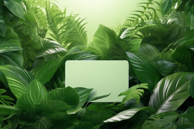Foto kaart met groene bladeren op een groene achtergrond natuurgroene achtergrond kredietkaart mockup