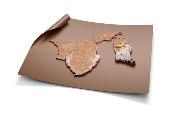 Foto kaart van brunei oude stijl bruin op uitgerolde kaart papier blad op witte achtergrond 3d illustratie