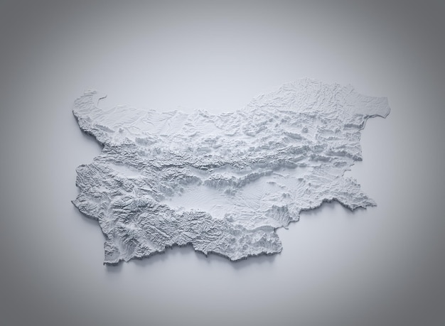 Kaart van Bulgarije Grijs en wit schaduwrelief Textureerde kaart op witte achtergrond 3D-illustratie
