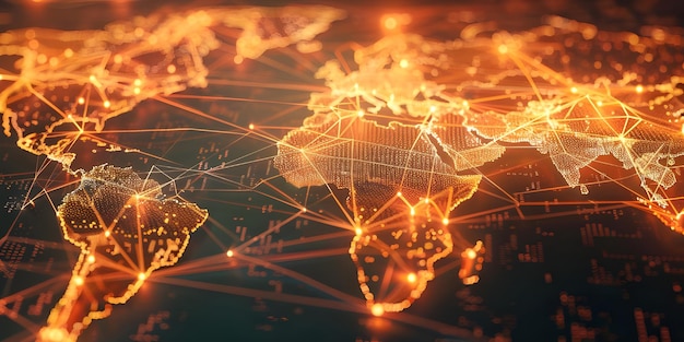 Kaart van de wereld Concept van wereldwijde netwerkverbinding en gegevensuitwisseling Ai Gegenereerd