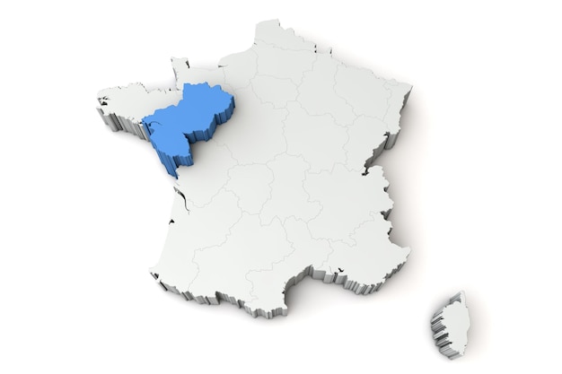 Kaart van frankrijk met de regio pays de la loire d rendering