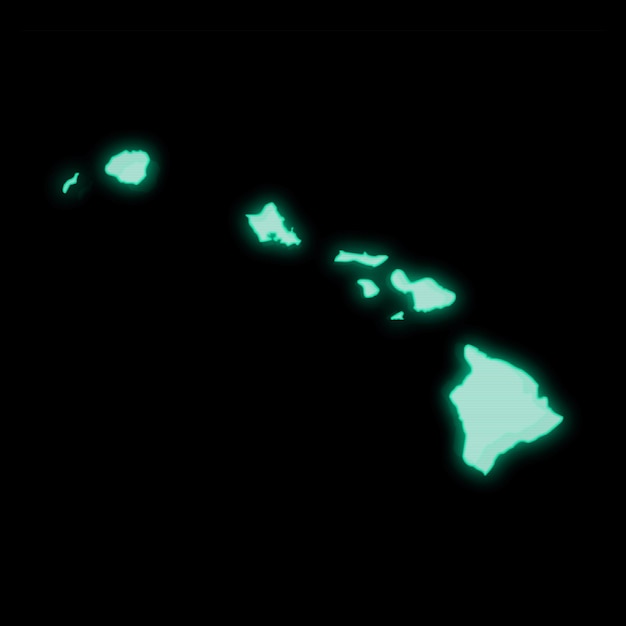 Kaart van Hawaï, oud groen computerterminalscherm, op donkere achtergrond