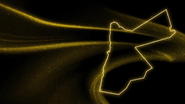 Kaart van Jordanië, gouden glitterkaart op donkere achtergrond
