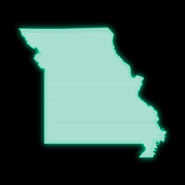 Kaart van Missouri, oud groen computerterminalscherm, op donkere achtergrond