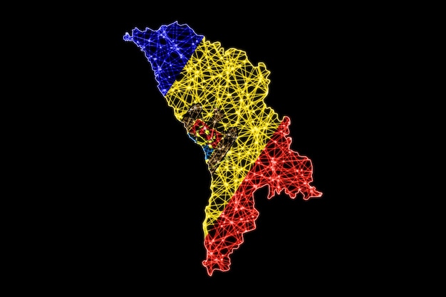 Kaart van Moldavië, veelhoekige maaslijnkaart, vlagkaart