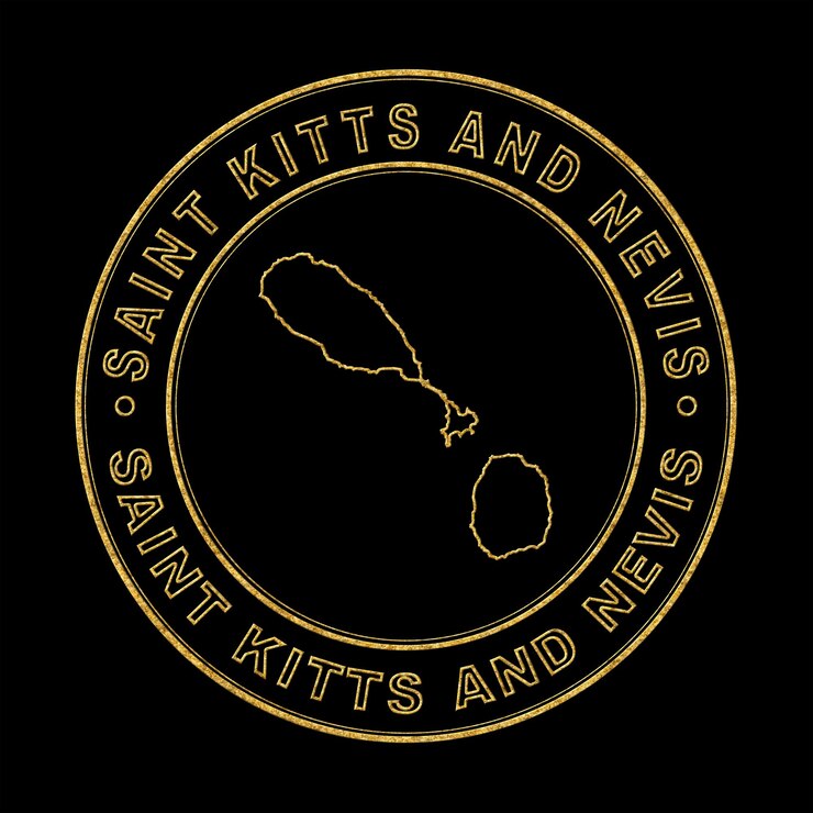 Foto kaart van saint kitts en nevis gouden stempel zwarte achtergrond