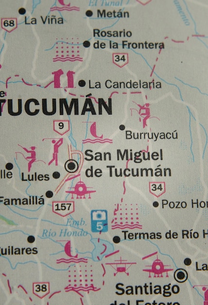 Kaart van San Miguel de Tucuman in de Republiek Argentinië in reisconcept
