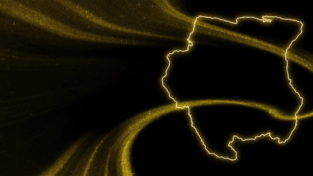 Kaart van Suriname, gouden glitterkaart op donkere achtergrond