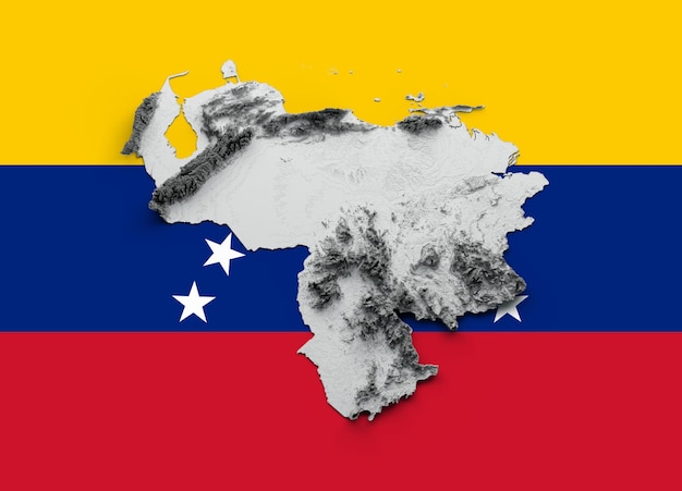Foto kaart van venezuela vlag schaduwrelief kleur hoogte kaart op de achtergrond van de vlag van venezuela 3d illustratie