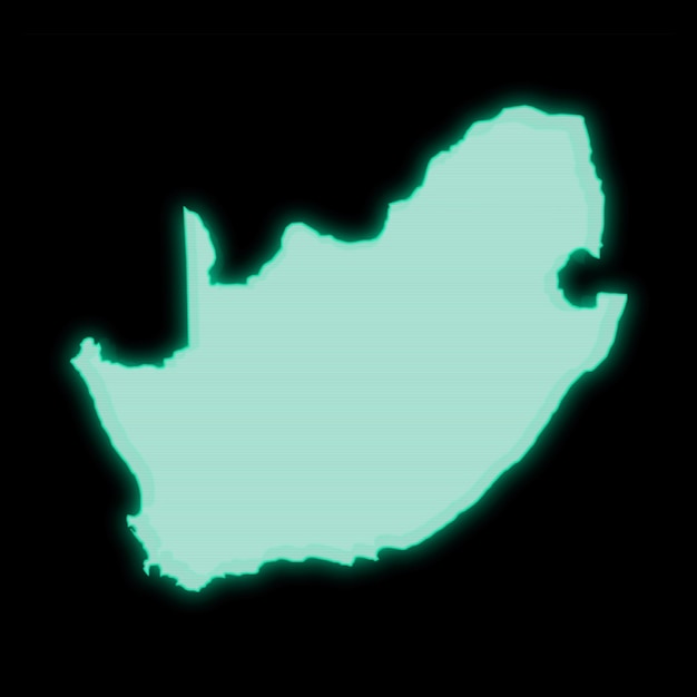 Kaart van Zuid-Afrika, oud groen computerterminalscherm, op donkere achtergrond