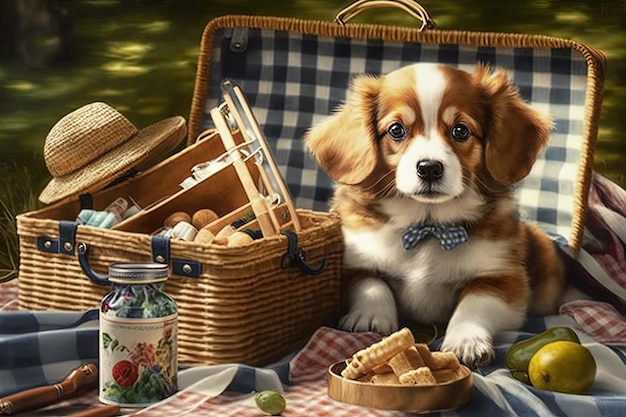 Kaart voor hondvriendelijke picknick met blije hond