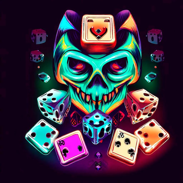 kaarten en dobbelstenen halloween motief poker t-shirt kunst vector 2D illustratie donkere blackground