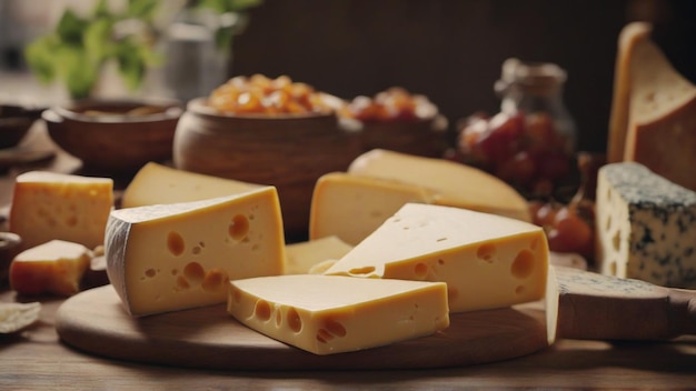 Kaas bovenop een houten tafel