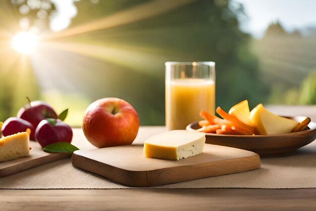 kaas en fruit op een snijplank