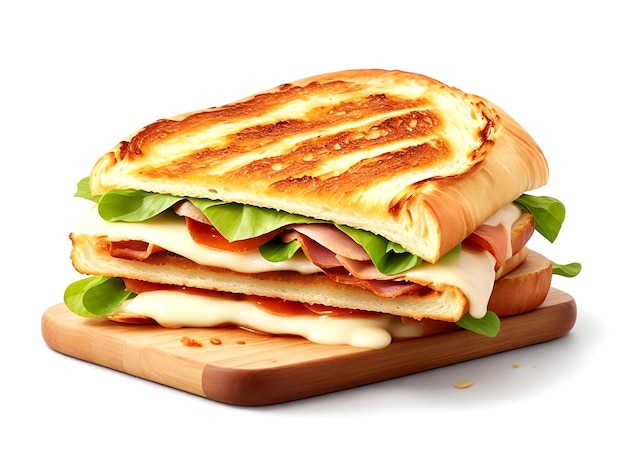 Kaas en ham geroosterde panini smelt geïsoleerd op een transparante achtergrond AI_Generated