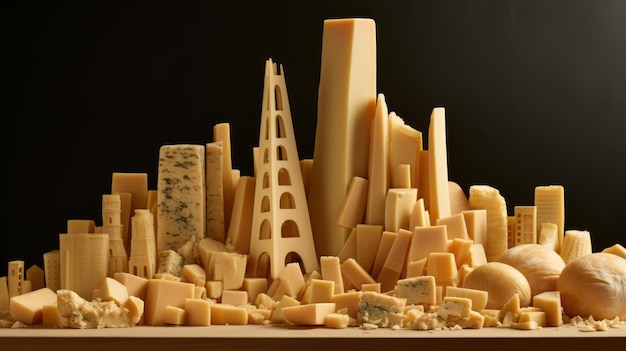 Kaas in de vorm van een miniatuurstad Kaas urbanisme