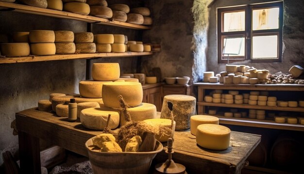 Kaas maken traditie in een rustieke kelder gegenereerd door kunstmatige intelligentie