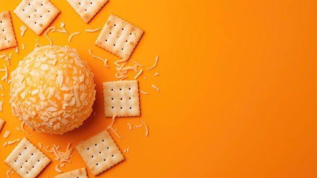 Kaasbal met crackers op oranje achtergrond