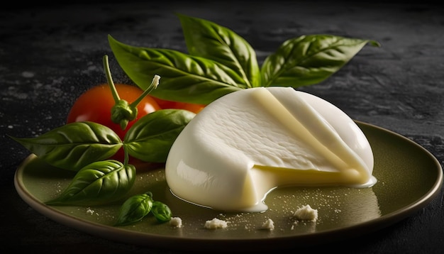 Kaasschotel Mozzarella-olijven en verse basilicum met een kant van knapperig brood ai gegenereerd