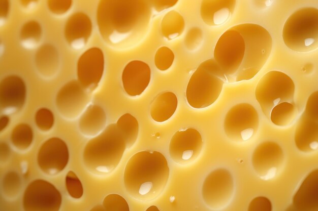 Kaastextuur van een gele kaas met gaten gesneden AI gegenereerd