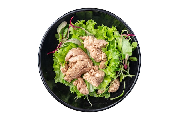 kabeljauw lever salade verse zeevruchten gezonde maaltijd dieet snack op tafel kopieer ruimte voedsel achtergrond rusti