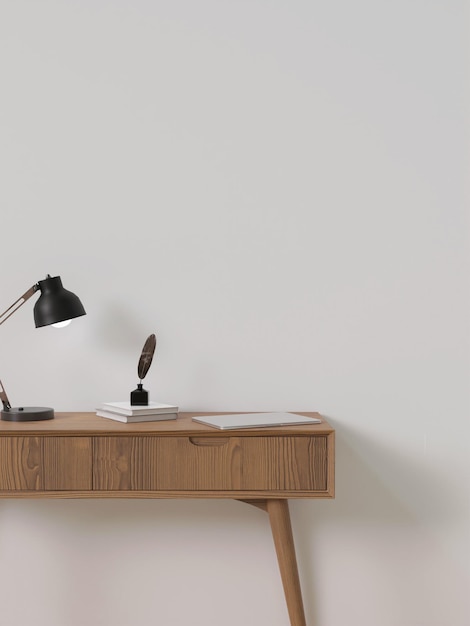 Foto kabinet mockup in moderne lege minimalistische beige kamer muur 3d render illustratie