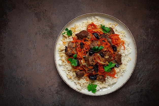 Kabuli pulao pilaf the national dish of Afghanistan rice with meat homemade no people