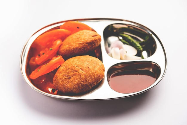 Kachori with Jalebi snack combination from India also called kachauri kachodi katchuri imarti