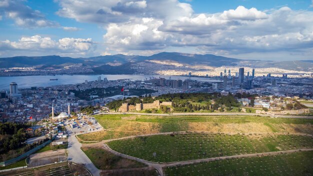 Kadifekale Castle Drone Photo Izmir City Centre Turkey