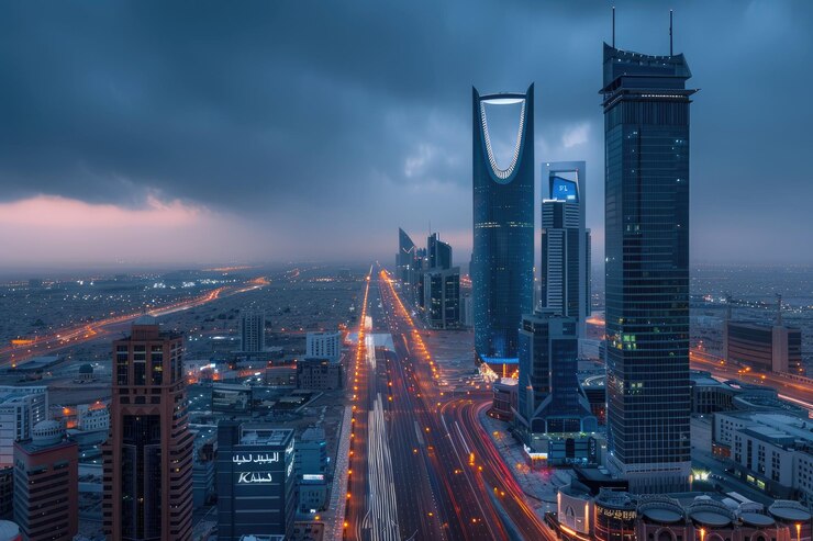Photo kafd buildings in riyadh during blue hour