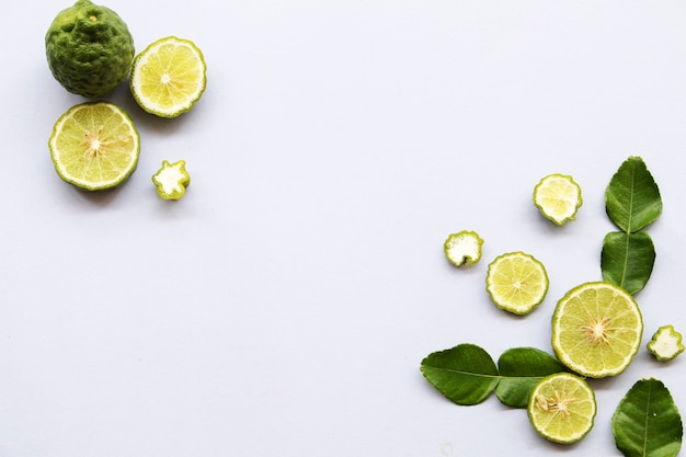 kaffir lime local vegetable arrangement on white