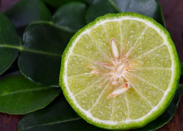 Kaffir lime on wood