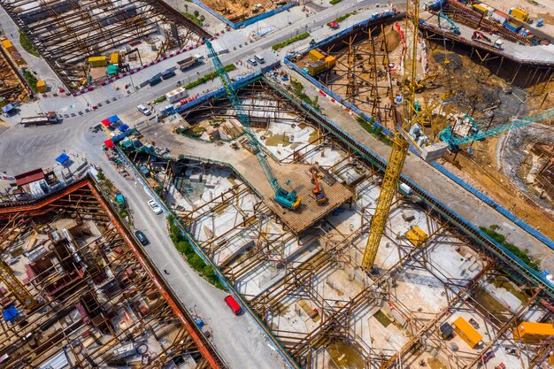 Kai tak, hong kong 12 may 2019: top view of hong kong\
construction site