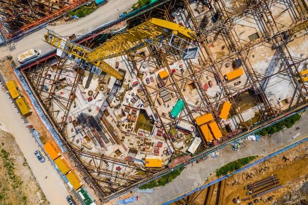 Foto kai tak, hong kong 12 mei 2019: bovenaanzicht van de bouwplaats in hong kong