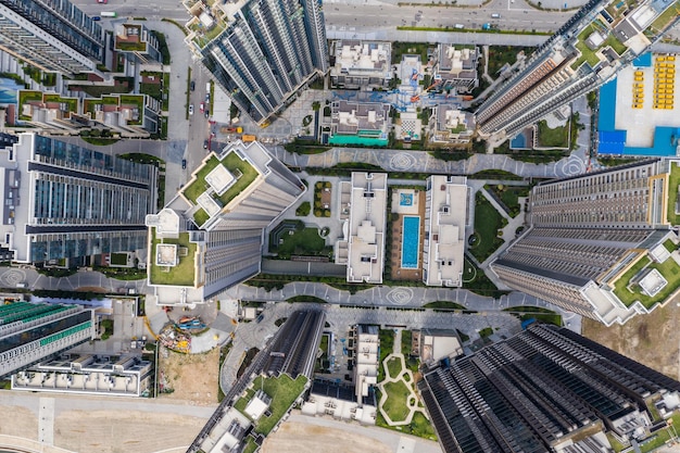 Kai Tak, Hong Kong 16 March 2019: Top dwon view of residential district in Hong Kong