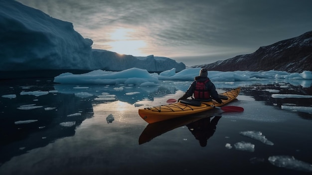 Kajak in het water van Jokulsarlon Icelandgenerative ai