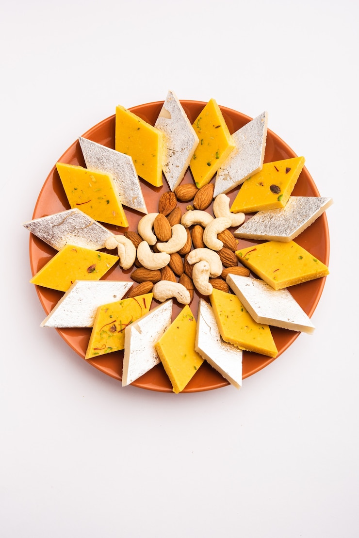 फोटो kaju and badam katli is a popular indian sweet barfee, barfi or burfi made using milk, khoya, cachew and almond and sugar