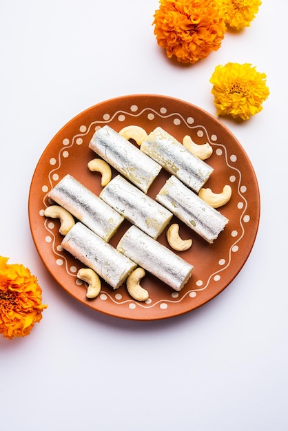 Kaju Roll mithai A royal Traditional sweet made from cashew powder and mawa with sugar