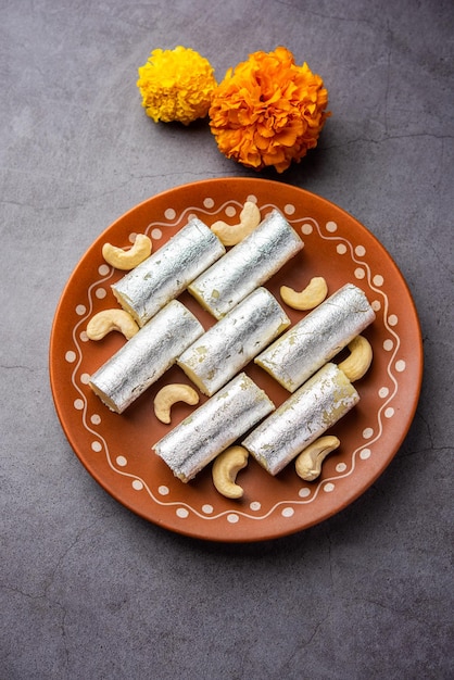 Kaju Roll mithai A royal Traditional sweet made from cashew powder and mawa with sugar