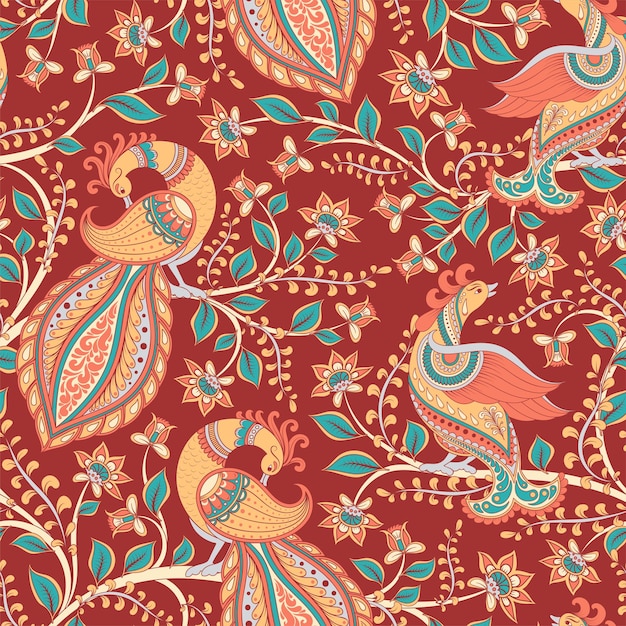 Kalamkari 스타일 원활한 패턴