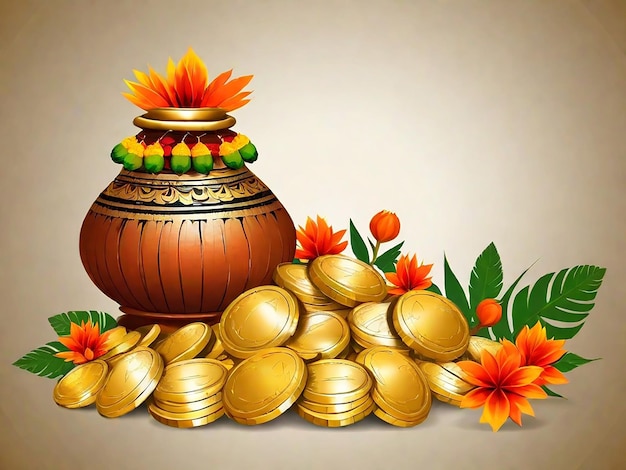 Photo kalash and gold coins