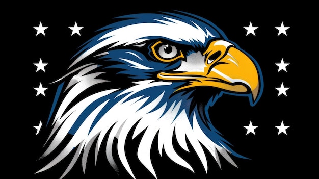 Kale adelaar symbool Amerikaanse adelaar en sterren op zwarte achtergrond